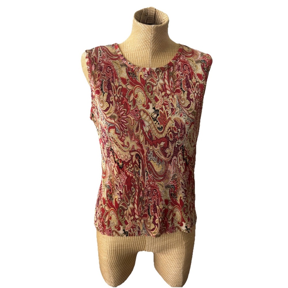 Vintage 90s Y2K Plisse Pleat Sleeveless Tank Top Large Fall Cottage Bloomcore
